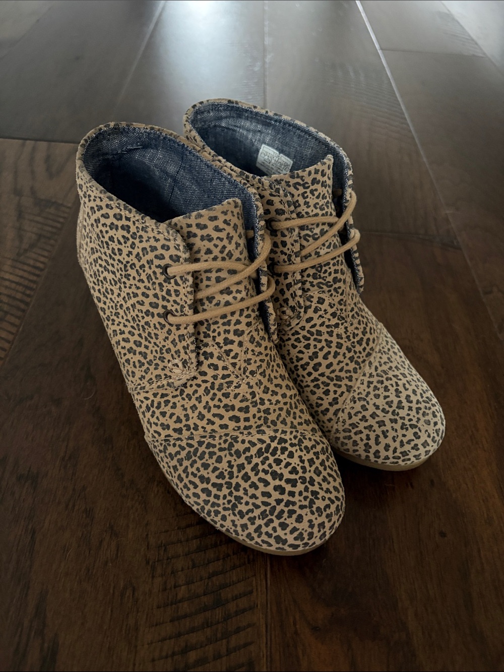 TOMS Leopard-Print Lace-Up Ankle Booties in Tan and Black